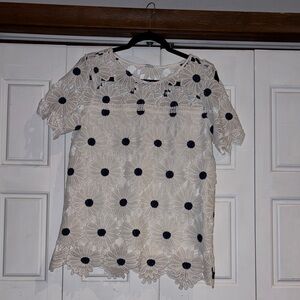 Rafaella White and Navy Blue Floral Lace Top